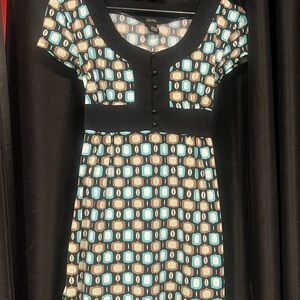 GNW Teal, Brown & Cream Geometric Midi Dress